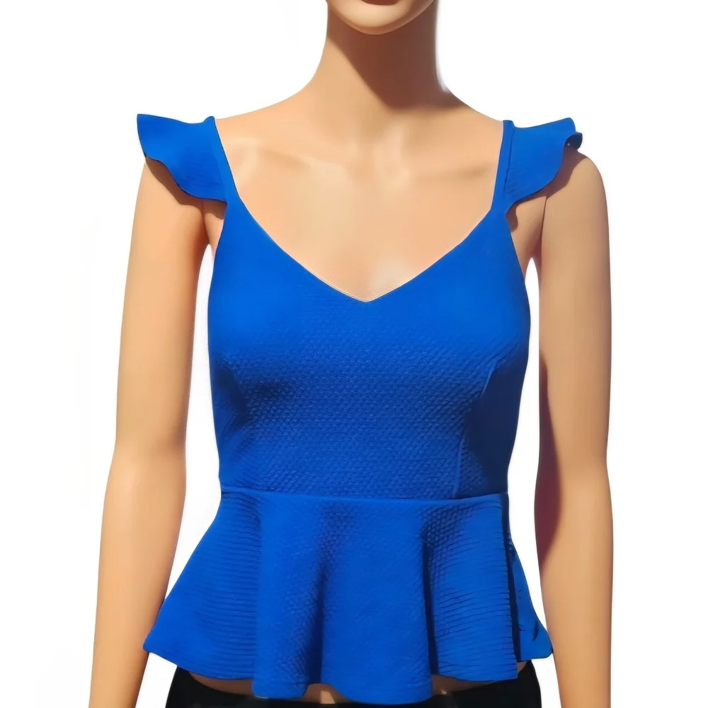 Love Culture Royal Blue Peplum Blouse - Picture 2 of 6